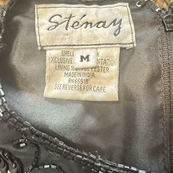 Vintage Patra Stenay Women’s Black Sequin Beaded Silk Evening Blouse Sz M - Picture 2 of 6